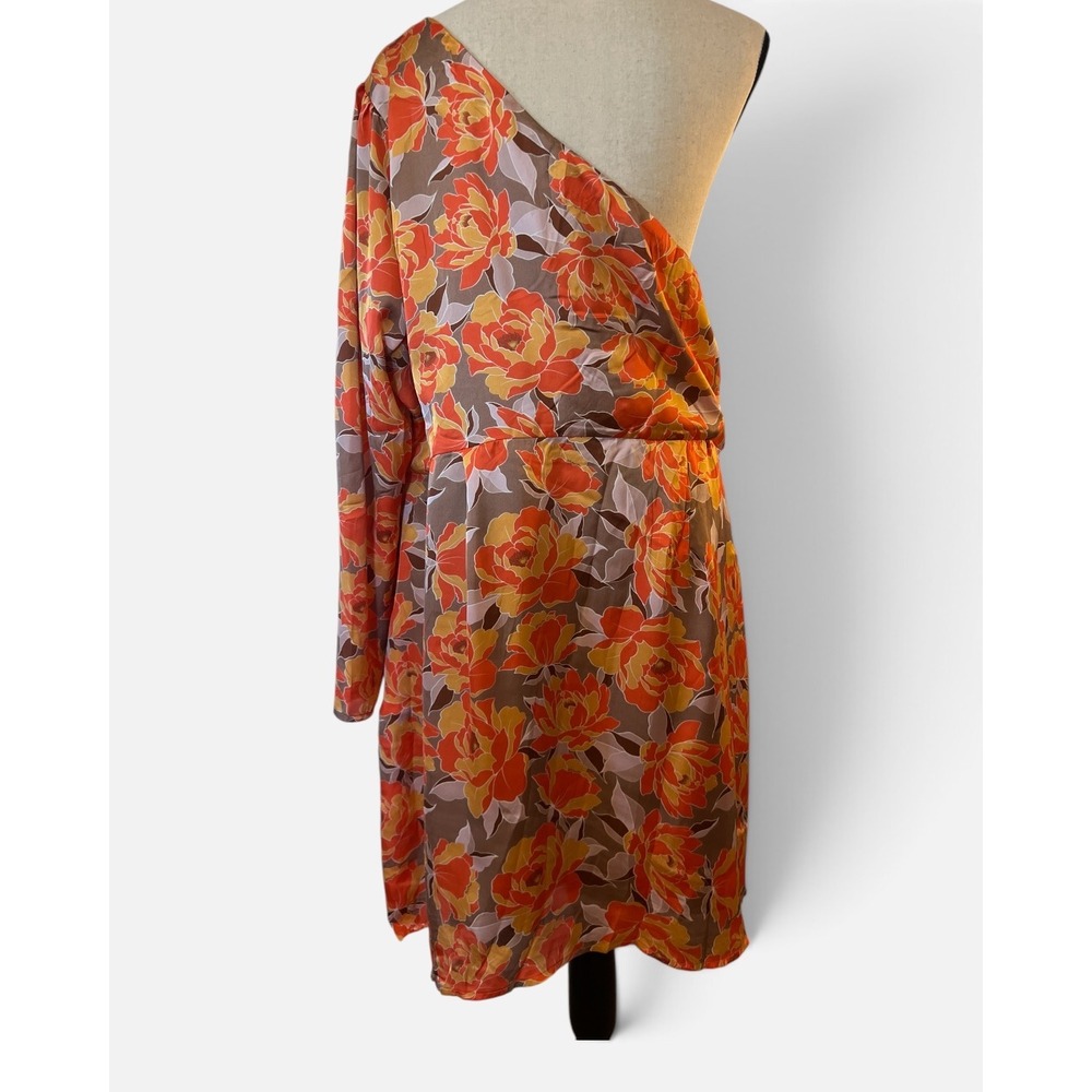 Emily Wonder Womens 3X One Shoulder Floral Mini Dress Orange Brown PD10289 NWT
